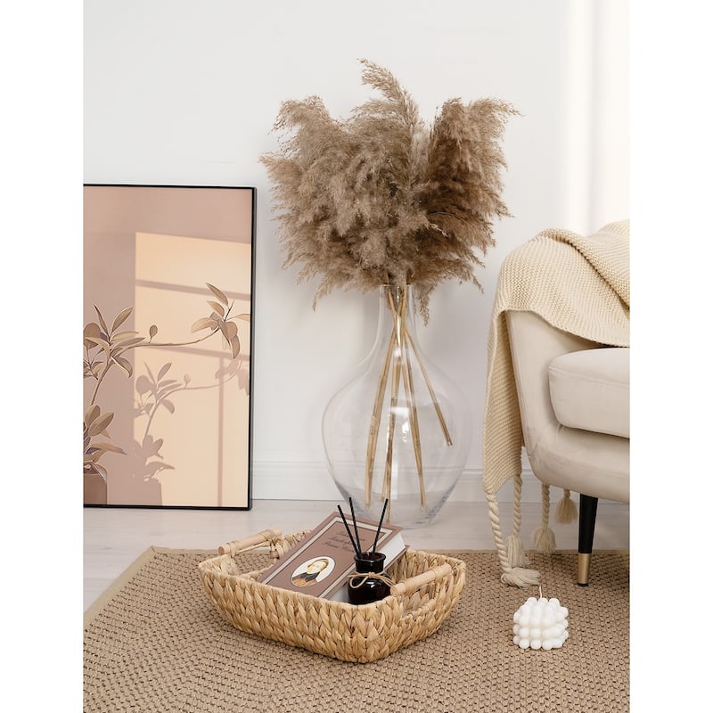 2-Pack Hand-Woven Storage Baskets with Wooden Handles, Wicker Basket for Organizing, Gift Choice