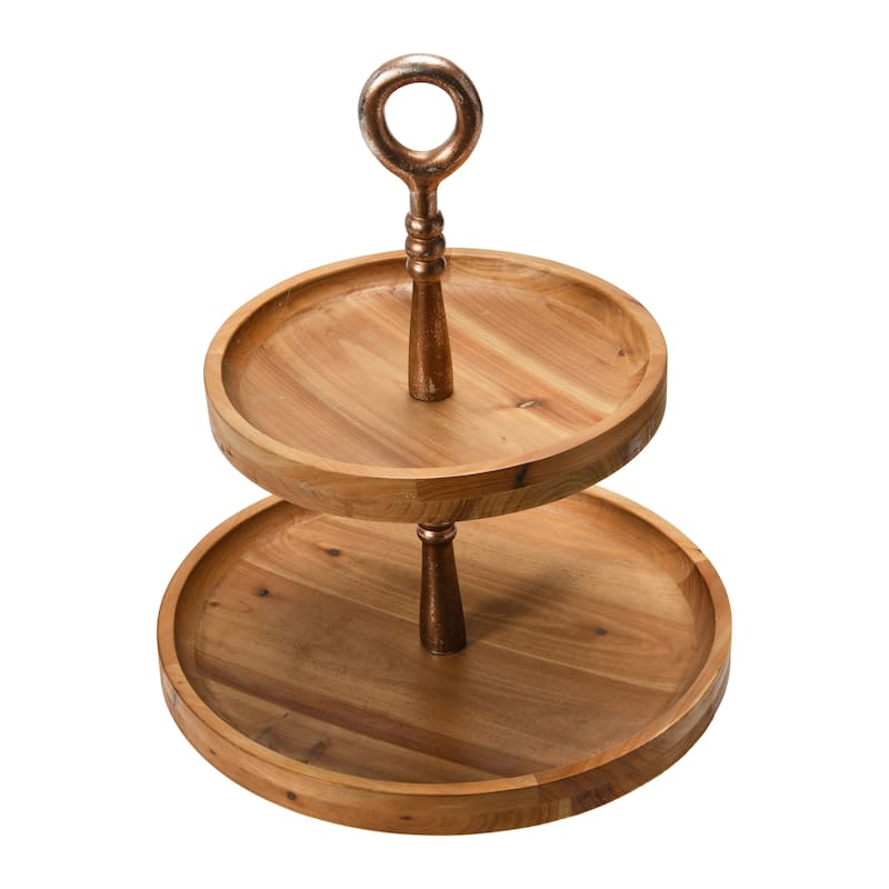2 Toned Wood 2 Tier Decorative Tray