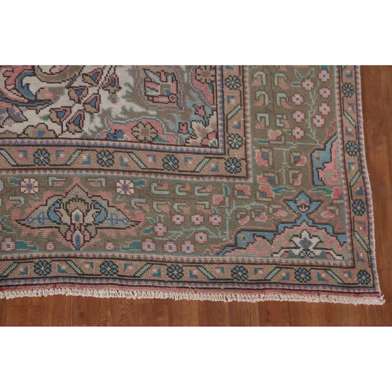 Pink Tabriz Persian Vintage Rug Hand-Knotted Wool Carpet - 9'7"x 12'11"