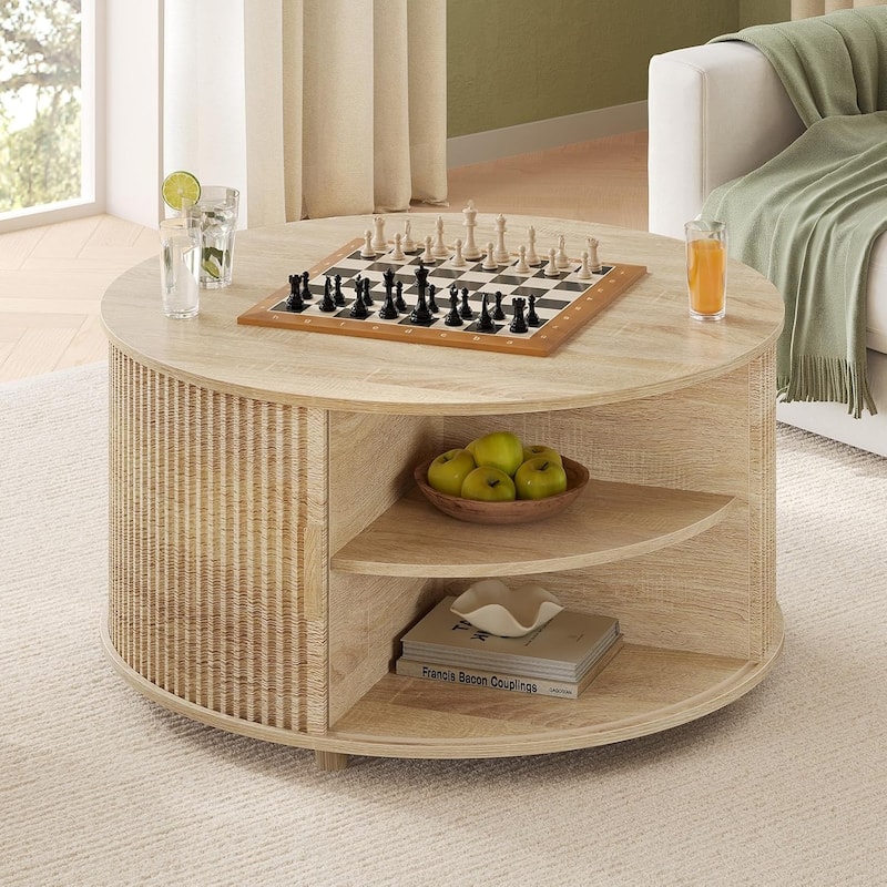 Round Lift Top Coffee Table 180 Grad Curved Sliding Door Living Room