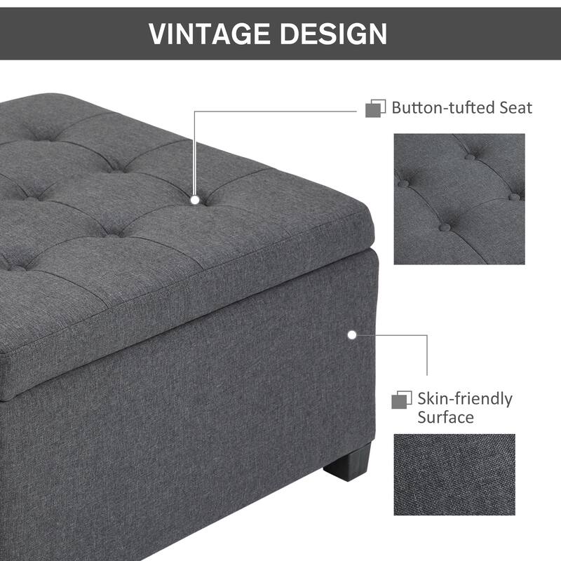 Fabric Tufted Storage Ottoman with Flip Top Seat Lid, Metal Hinge and Stable Eucalyptus Wood Frame