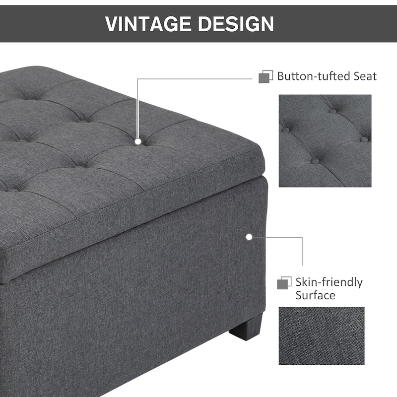 HOMCOM Fabric Tufted Storage Ottoman with Flip Top Seat Lid, Metal Safety Hinge and Stable Rubberwood Legs