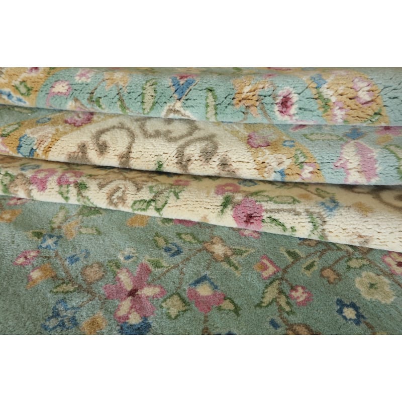 12x15 Hand Knotted Silk Sea Foam Plush Pile Kerman Traditional Rug - 12' x 15'