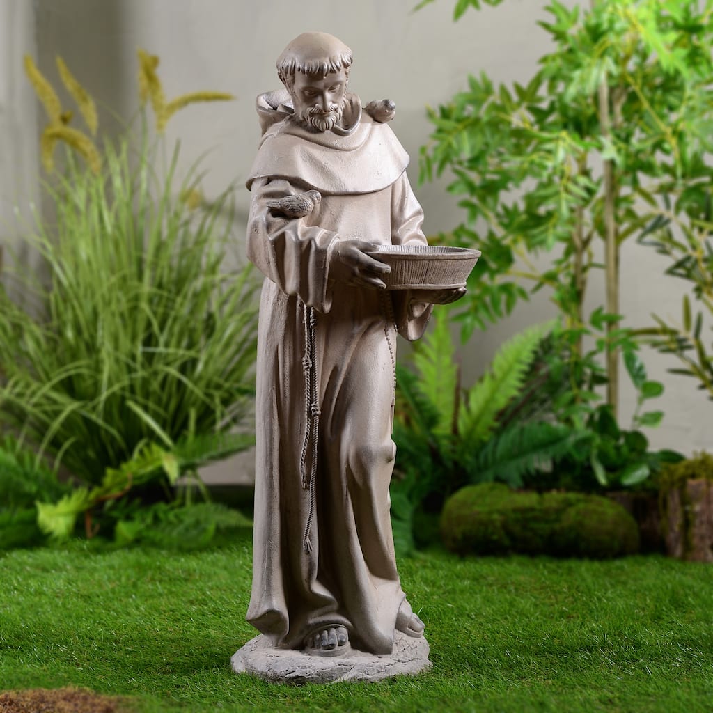 St Francis Of Assisi Outdoor Garden Statue with Birdbath - 33.5"