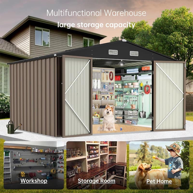 Outdoor Storage Shed, Garbage Can, Steel Utility with Lockable Door Design for Tool,Garden,Bike