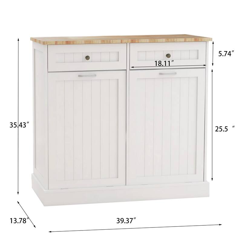 Kitchen Tilt-Out Trash Cabinet with 2 Drawers and 2 Compartment
