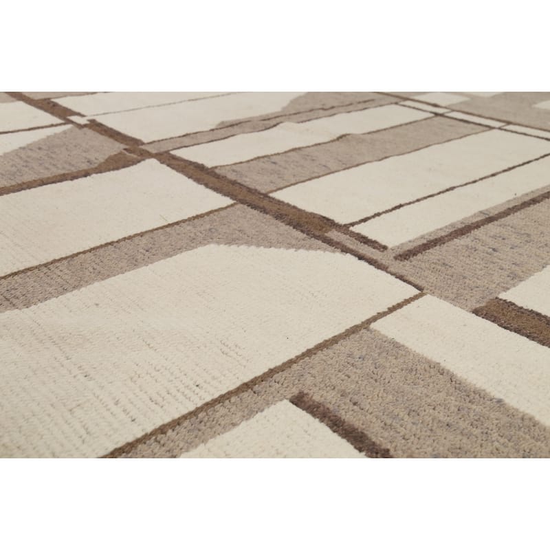 Moroccan Abstract Area Rug Hand-Knotted Geometric Wool Carpet - 8'10"x 12'2"