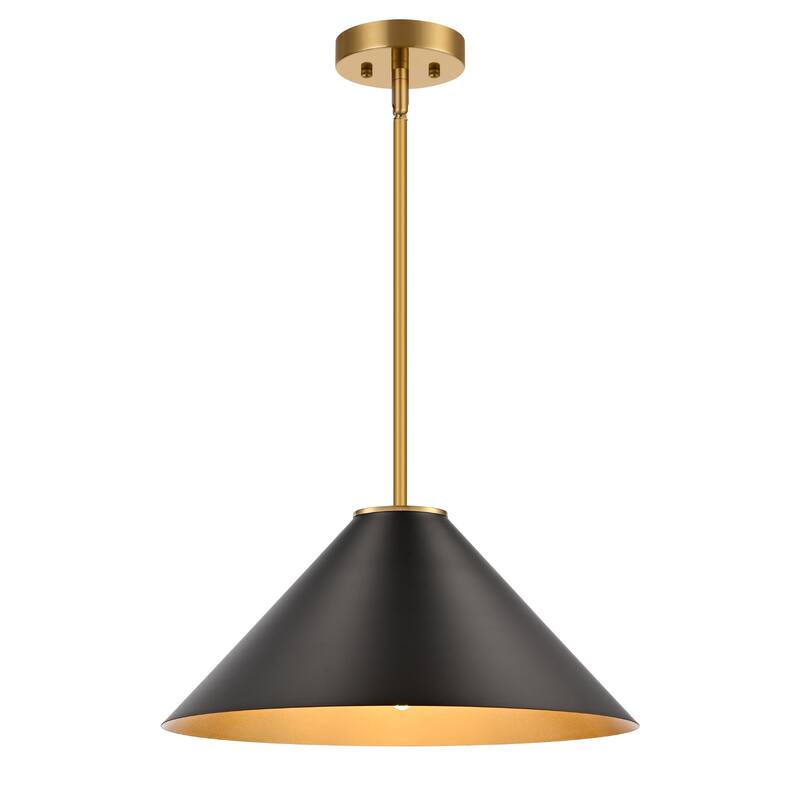 LamQee 1 -Light Metal Cone Pendant Light Adjustable Hanging Lighting - 15.7inch - Black