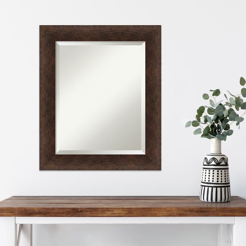 Warm Walnut Beveled Wood Framed Wall Mirror - Warm Walnut