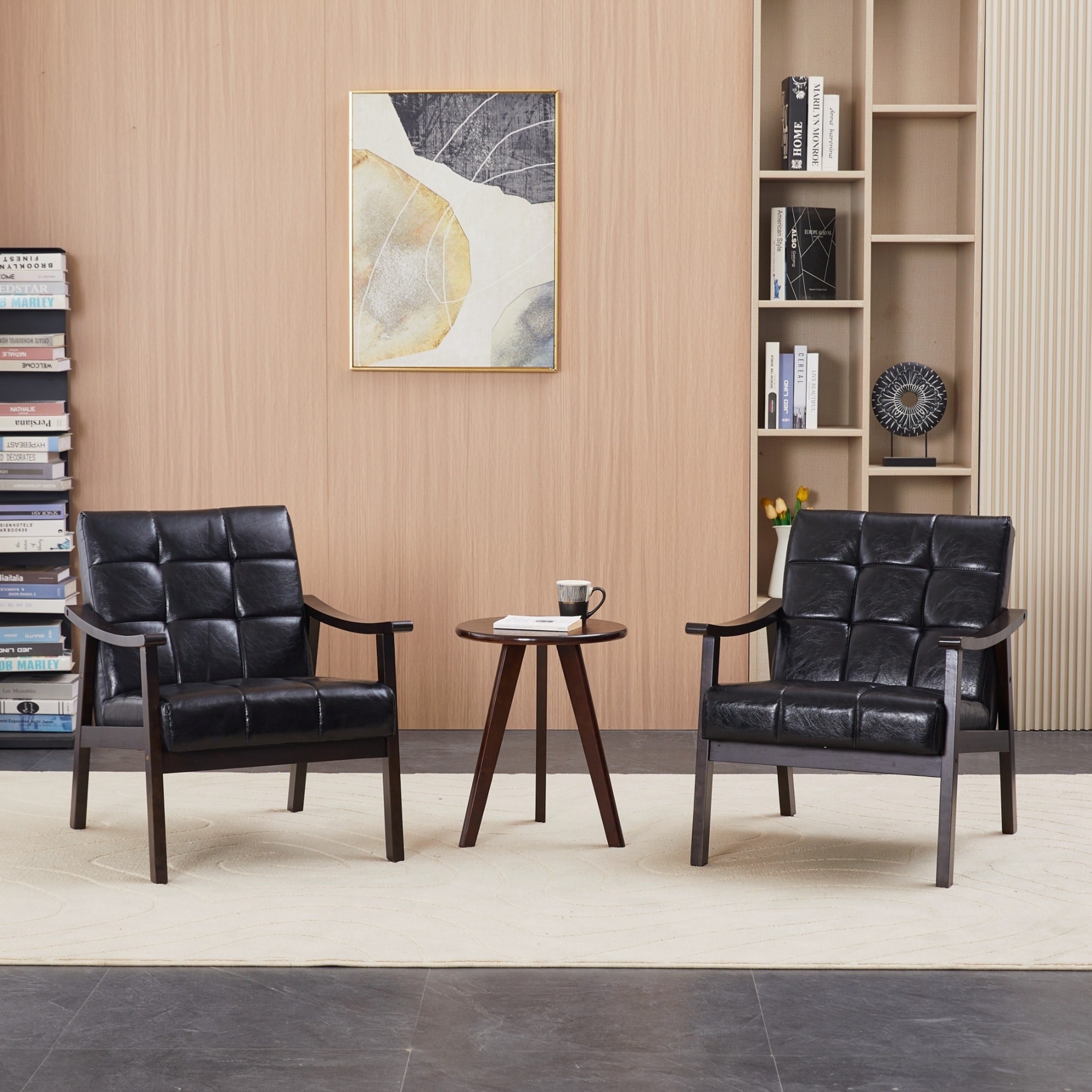 Modern Armchair with High Back Upholstered Chair, Solid Wood Legs