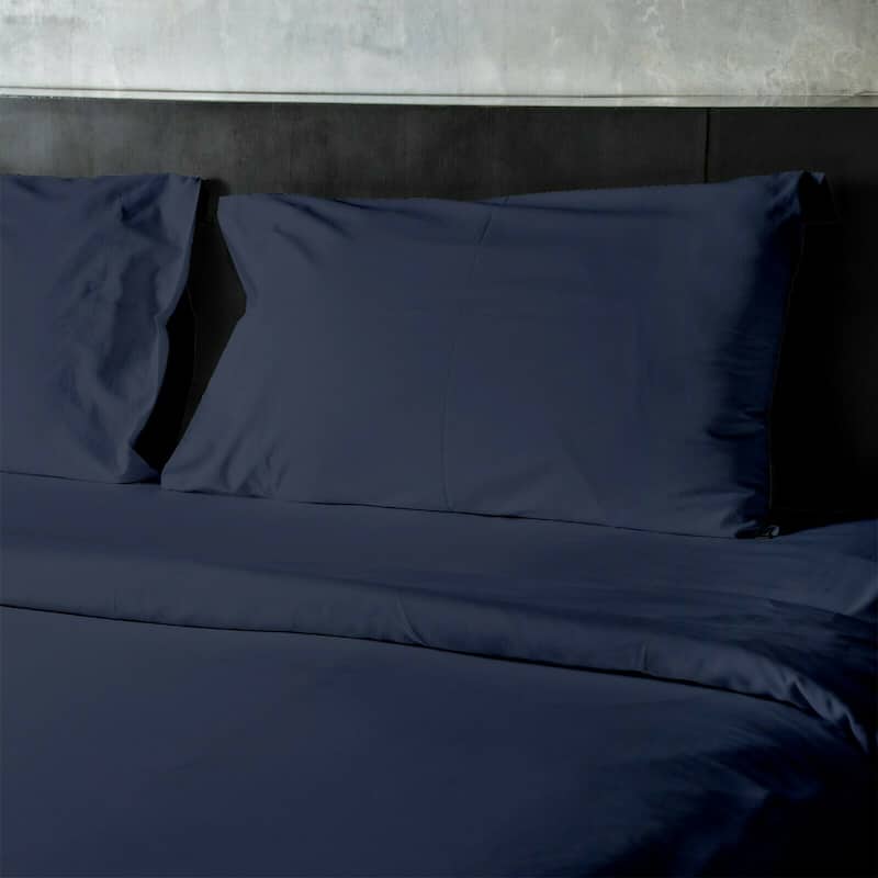 4 Pieces Bamboo Fiber Blend Bed Sheet Set, Deep Pockets - Navy - King/California King