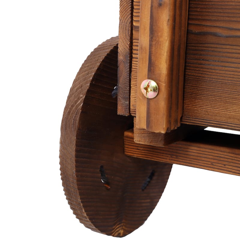 Wooden Wagon Planter, Mobile Garden Cart with Wheels Drain Hole, Brown