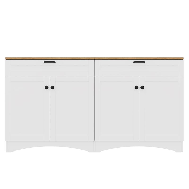 Farmhouse Style TV Stand Versatile Wood Grain Sideboard, for TVs up to 70 Inches with 2 Drawers, for Living Room/Bedroom, White