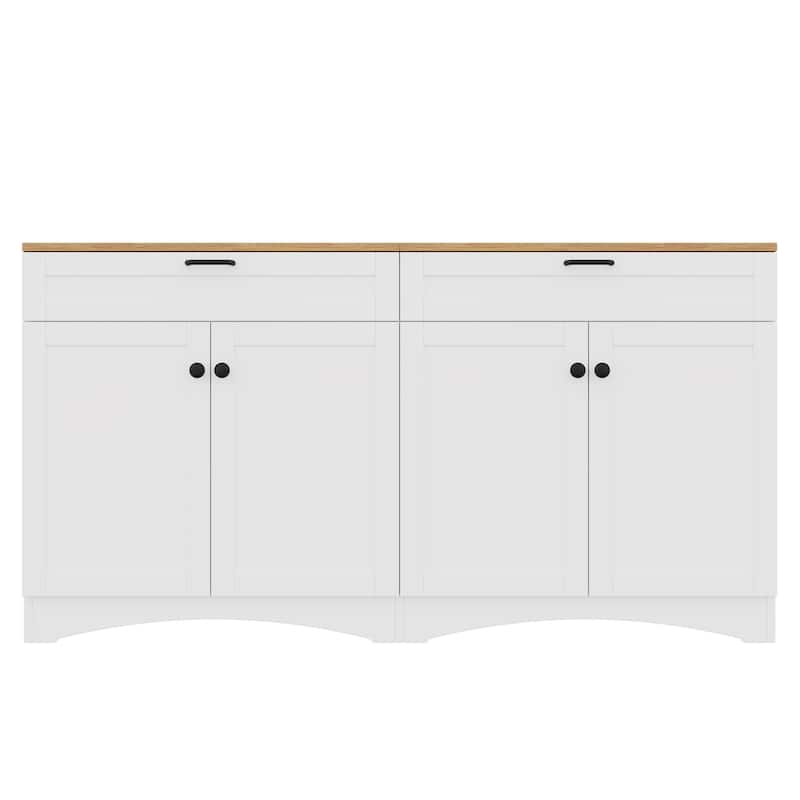 Roomfitters Mid-Century Farmhouse TV Stand with Rustic Handles, Wood Grain Sideboard and Buffet Cabinet