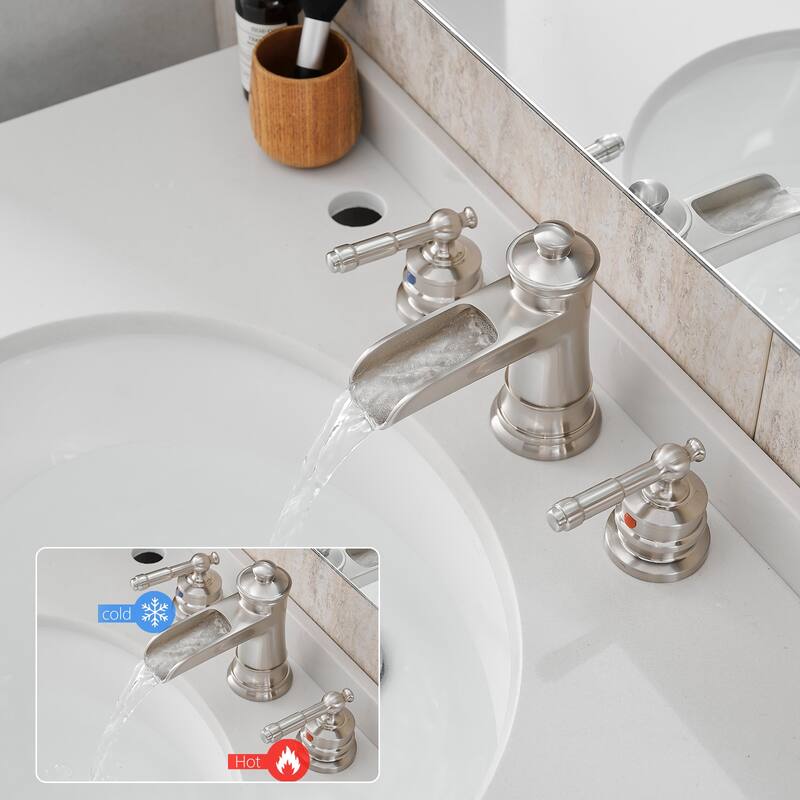 Bathroom Faucets for Sink 3 Hole with Pop Up Drain Double Lever Handle