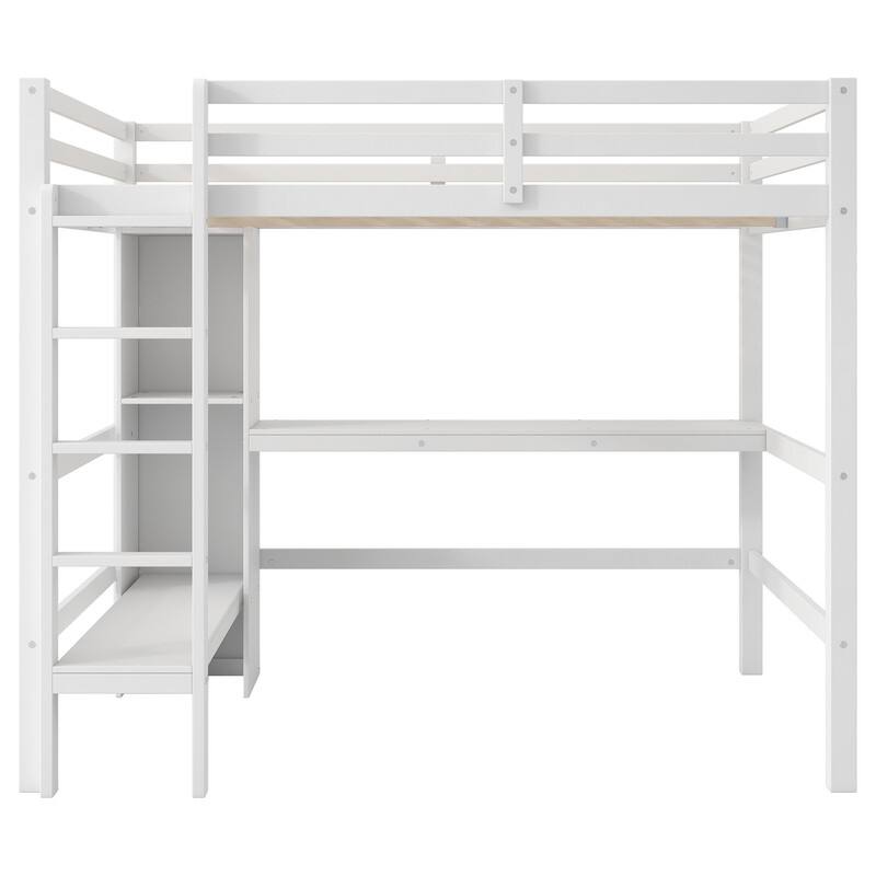 Full Size Loft Bed with Built-in Shelves and Desk, Multi-functional Bookcase Storage Bed Frame