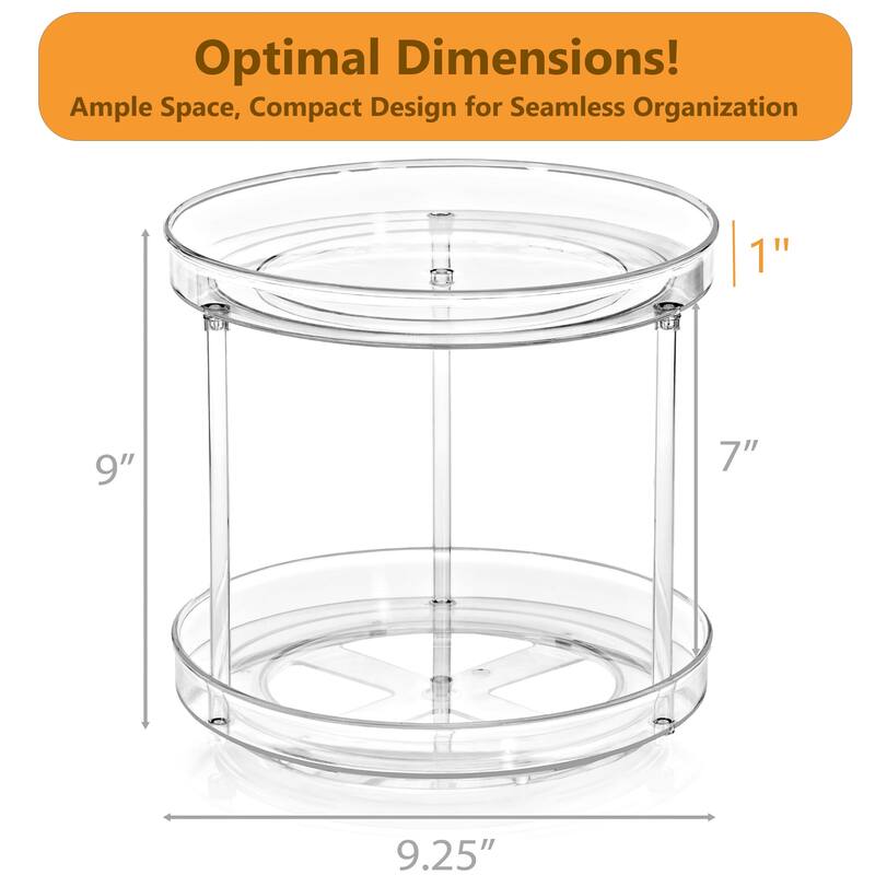 Sorbus 9-Inch 2-Tier Clear Lazy Susan with 2 Flat Turntables - Fridge, Pantry, Cabinet Organizers - 9.25" x 9"