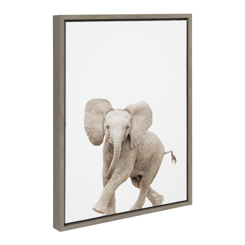 Kate and Laurel Sylvie Baby Elephant Walk Framed Canvas by Amy Peterson Art Studio - 18x24 - Grey