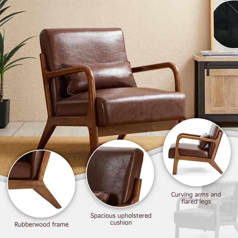Glitzhome 30.75"H Mid-Century PU Leather Armchair with Ottoman Set