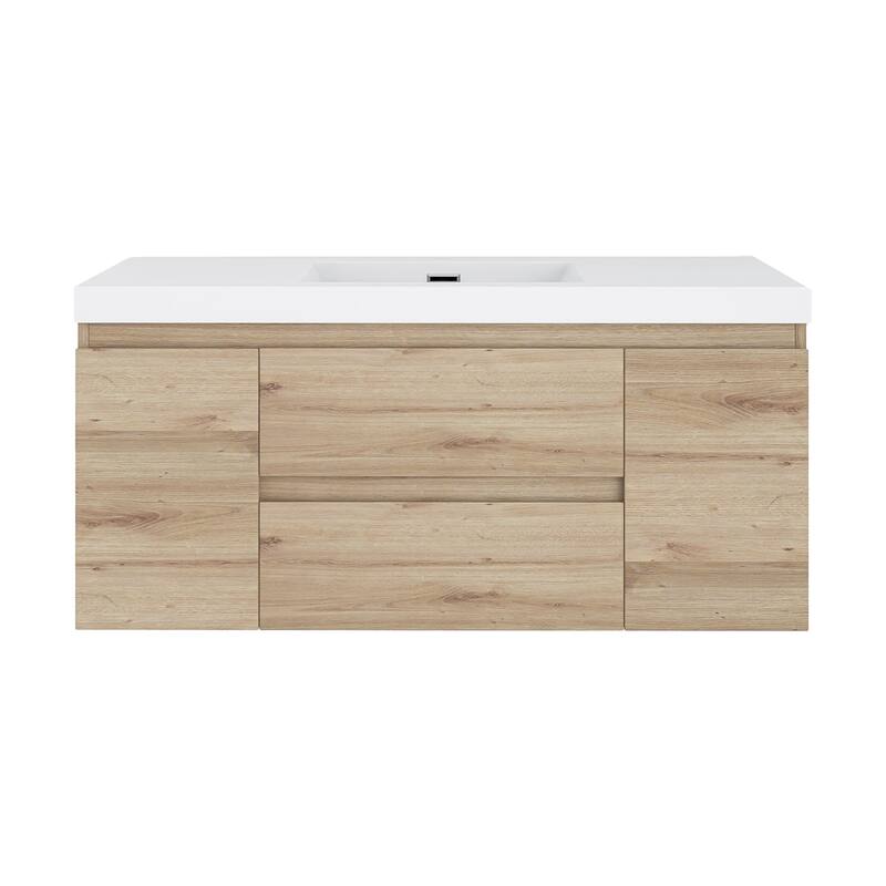 MDF Wall-Mounted Bathroom Vanity Set in Oak with Integrated Culture Marble Sink