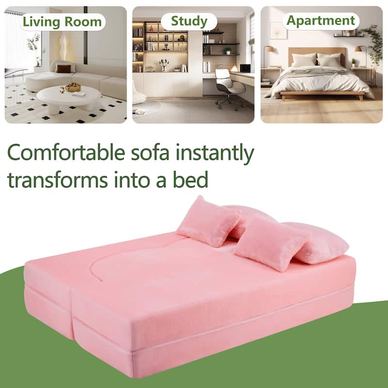 Queen Foldable Sleeper Sofa, Floor Couch Sofa Bed, High-Density Foam Convertible Lounge Sofa Loveseat