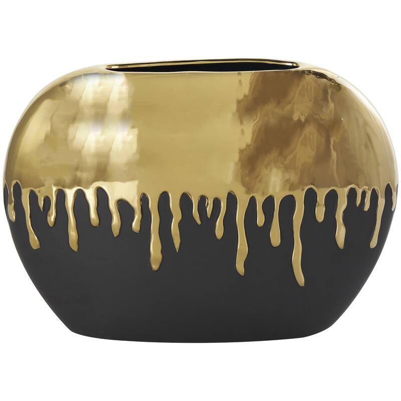 Ceramic Decorative Vase with Abstract Gold Melting Drips - Black or White - CosmoLiving by Cosmopolitan