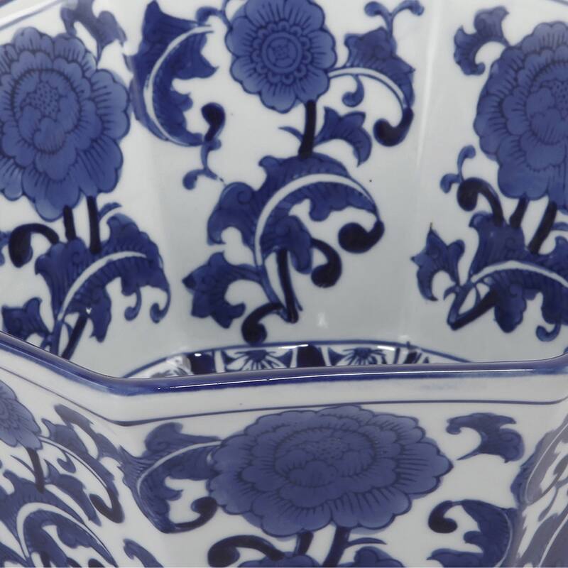 11 Inch Decorative Bowl with Floral Pattern on Blue and White Porcelain