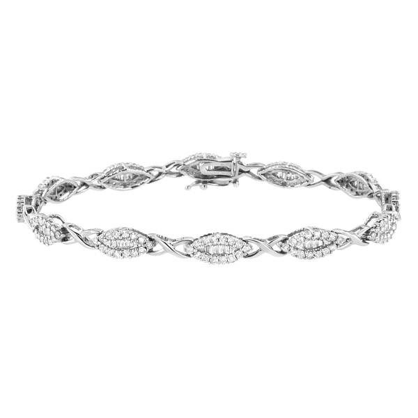 slide 1 of 7, 10k White Gold 2.0 Cttw Round and Baguette-Cut Diamond X-Link Tennis Bracelet (I-J Color, I2-I3 Clarity) - 7"