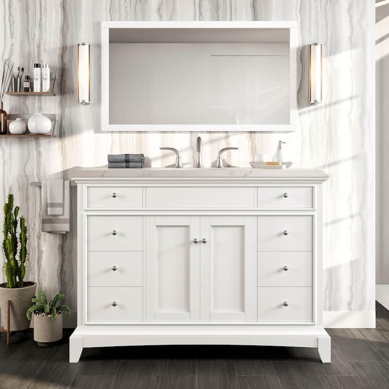 Eviva Elite Stamford 42" White Bath Vanity with Carrara Quartz Top