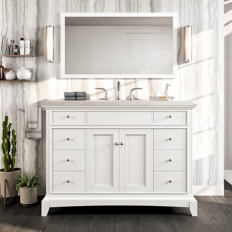 Eviva Elite Stamford 42 inch White Bathroom Vanity with White Carrara Quartz Countertop