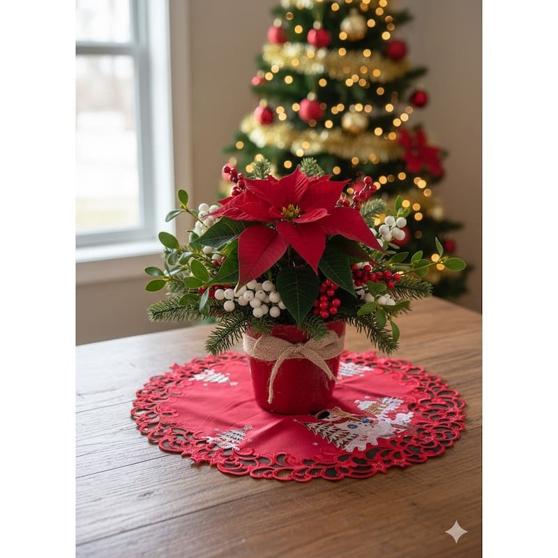 Snow Man Embroidered Cutwork Round Placemat, 12-Inch diameter