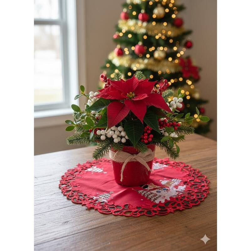 Snow Man Embroidered Cutwork Round Placemat, 15-Inch diameter