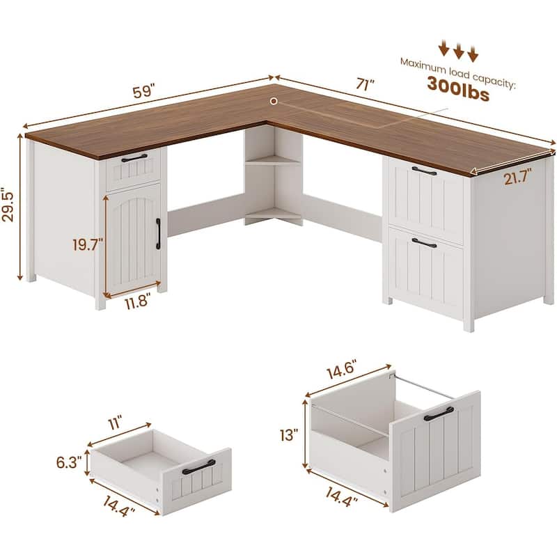 Executive L Shaped Desk Office Desk Drawers Storage Drawers Cabinet
