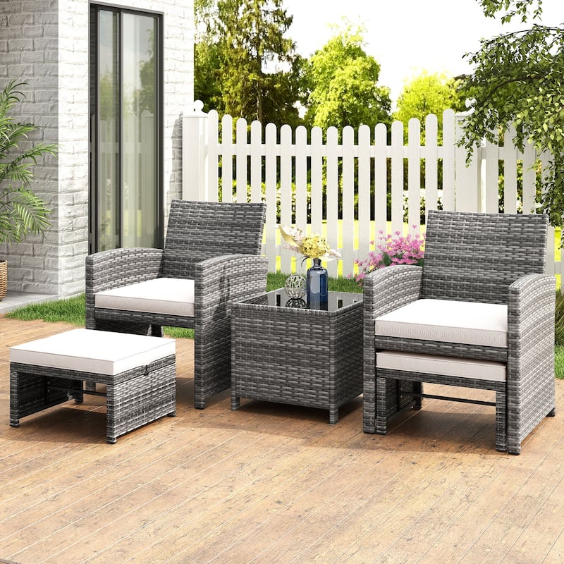 Costway 5 Pieces Patio Furniture Set PE Wicker Outdoor Lounge Chairs - See Details - White