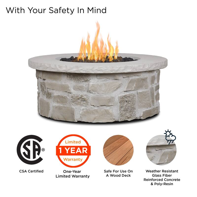 Scottsdale 40" Round Stone Propane Fire Pit Table in Beige by Real Flame