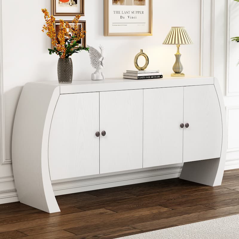 4 Door Wood Storage Cabinet, Buffet Cabinet with Adjustable Shelves, Multi-Functional Entryway Accent Table Cabinet - White