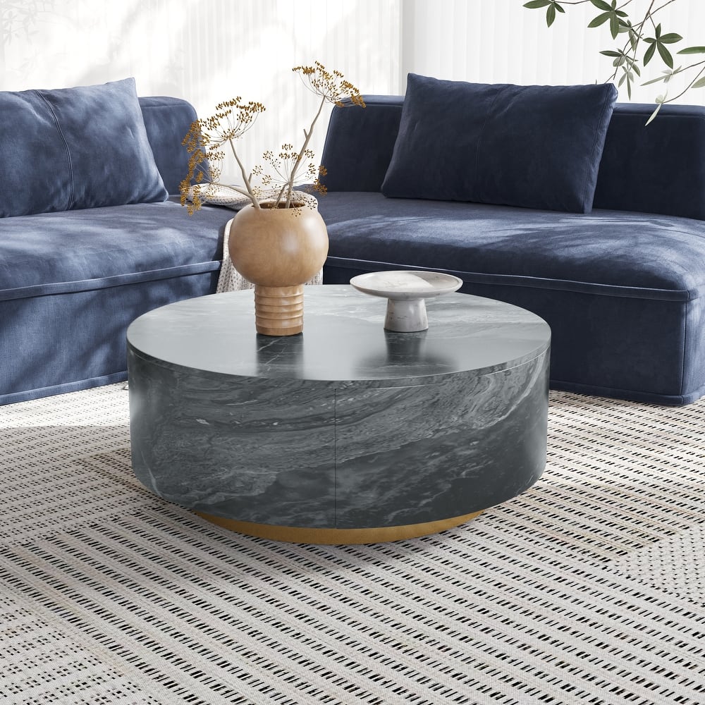 Modern Round Coffee Table with 2 large Drawers