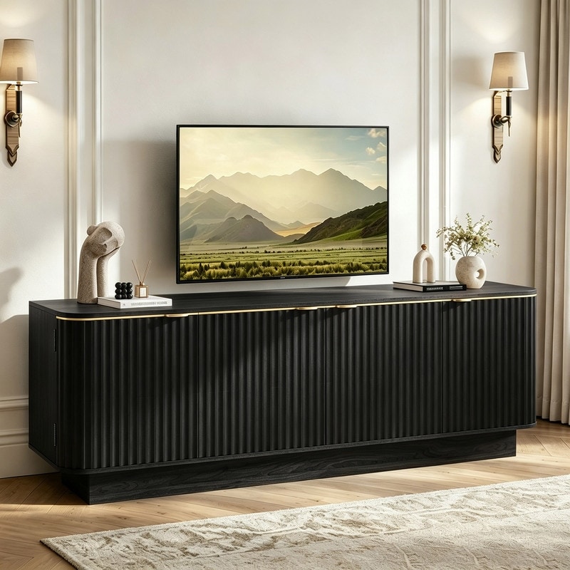 Mid-Century Modern TV Stand for TVs Up to 70", Fluted Media Console with Adjustable Shelves for Living Room
