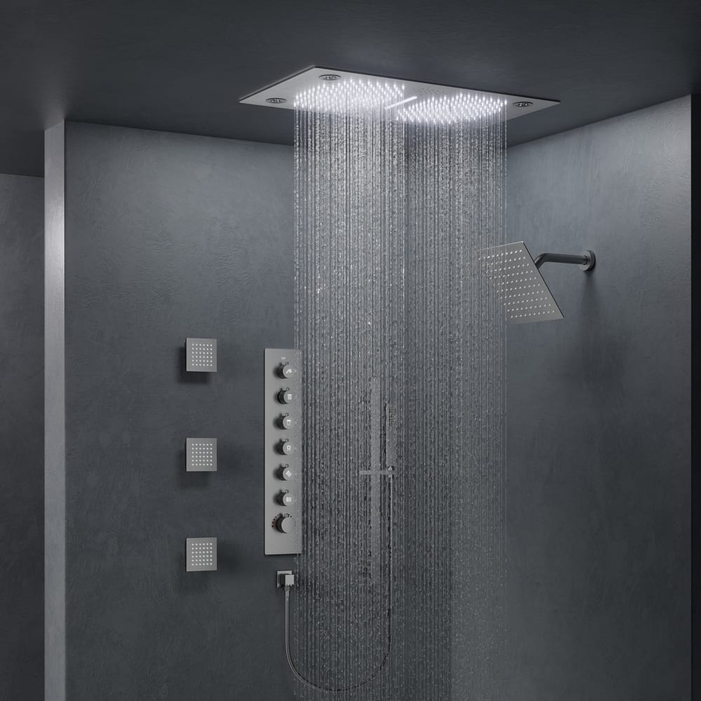GRANDJOY LED Music Shower System 28"&6" Dual Shower Heads with 3 Body Jets