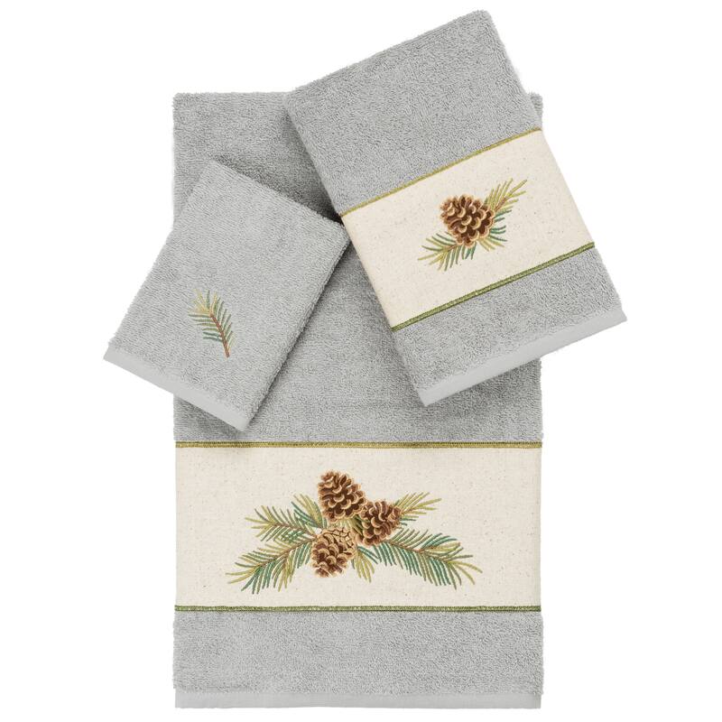 Authentic Hotel and Spa 100% Turkish Cotton Pierre 3PC Embellished Towel Set - Light Gray