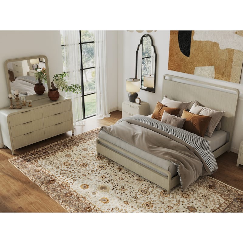 Roundhill Furniture Tavari 5-Piece Bedroom Set with Panel Bed, Dresser, Mirror, Nightstand, and Chest in Light Gray