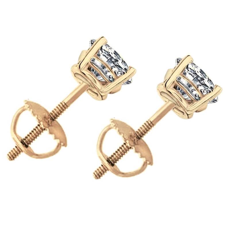 Bliss Diamond 2 1/2 ct Round Diamond Studs in Yellow Gold Screw Back Clarity Enhanced