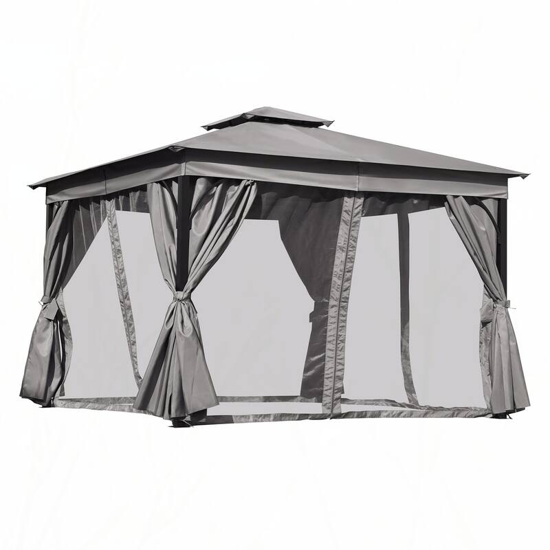 10x12 Outdoor Gazebo Tent with Double Roofs(Grey)