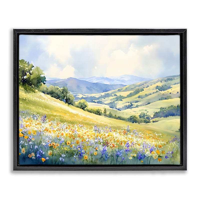 Stupell Spring Meadow with Distant Mountain Framed Floater Canvas Wall Art Design By Franklyn Gregory - 31 x 25 - Black