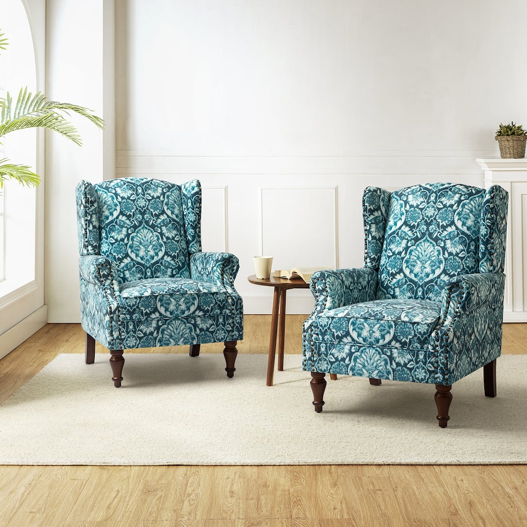 Gott Traditional Wingback Armchair with Solid Wood Legs Set of 2 by HULALA HOME