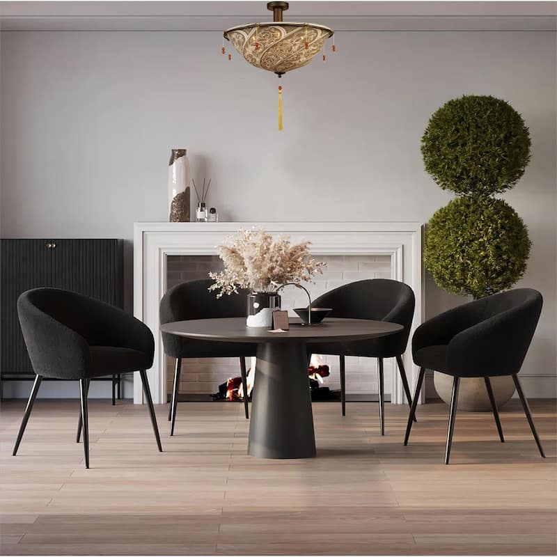 4-Light Brown Patterned Fabric Lighting Fixture