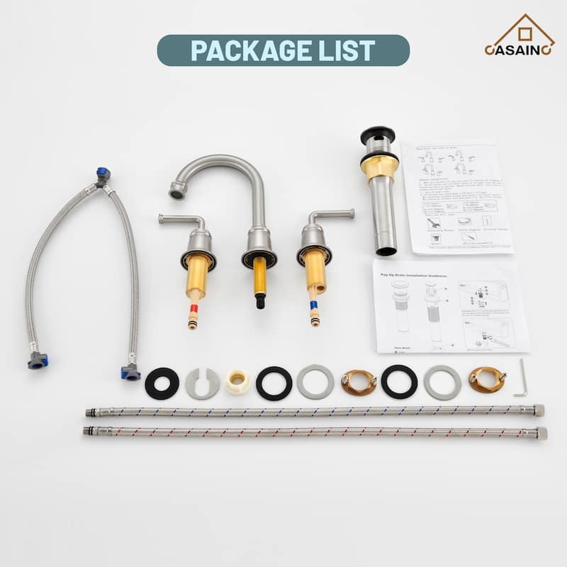 8 in. Widespread Double Handle Bathroom Faucet with Drain Kit Included