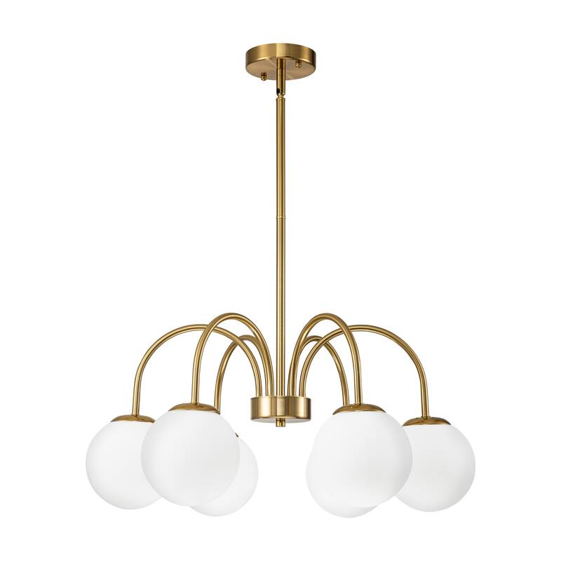 6/ 10-light Mid-Century Modern Black/ Brasss Round Sputnik Glass Globe Bubble Chandelier with Frosted Opal Glass Globe