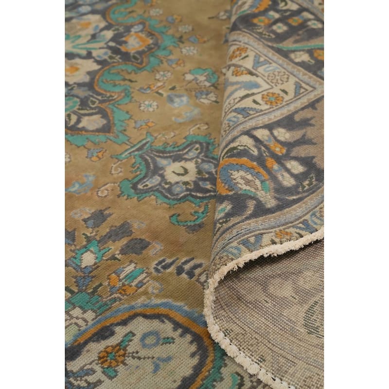 Hand Knotted Oriental 100% Wool Carpet Traditional Floral Brown Tabriz Area Rug - 9' 3'' X 6' 5''