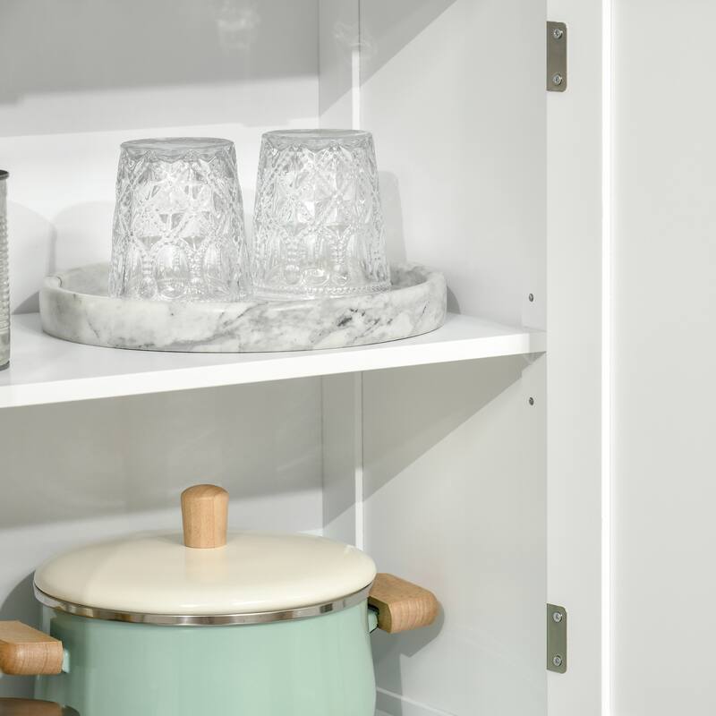 63" Small Buffet with Hutch, 4-Door Kitchen Pantry, Freestanding Storage Cabinet